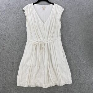 J.Crew Dress Womens 2 White Eyelet Lace V-Neck Belted Lined Cotton Summer S5063